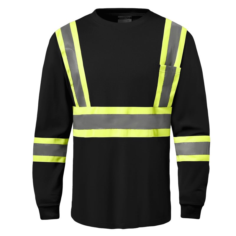 DPSAFETY Hi Vis Safety Long Sleeve Shirts,High Visibility Class 3 T Shirts with Reflective Strips and Pocket, Quick Dry Mesh Construction Work Shirt for Men/Women (Black,5XL) - Image 1